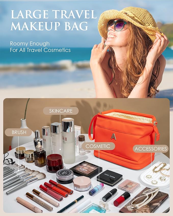 Travel Essentials for Friends Female Mom, Personalized Makeup Bag, Double Layer - Image 2