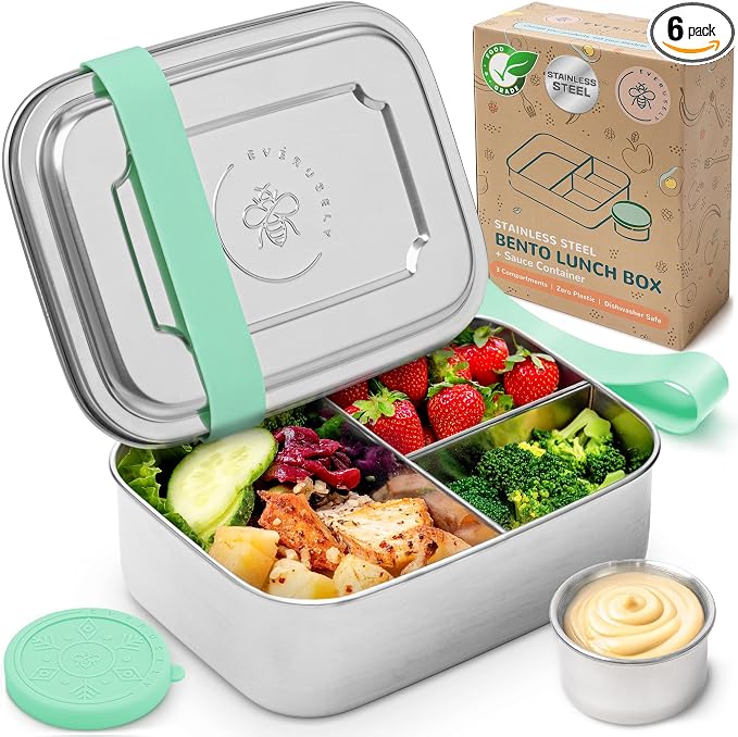 Everusely - Bento Box - Green, 37oz / 1.1 L - Stainless Steel Lunch Box - 3 by Everusely