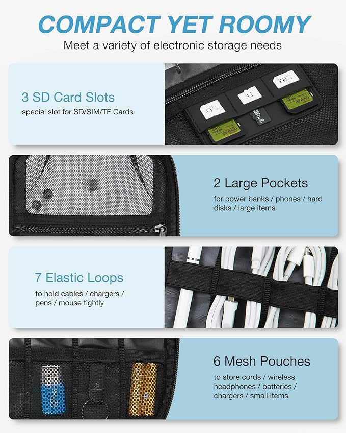 BAGSMART Electronics Travel Organizer Case, Compact Cable Organizer Bag - Image 3