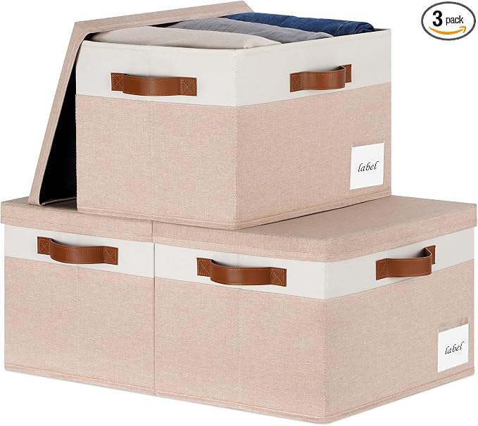 Large Storage Bins with Lids, Foldable Fabric Storage Baskets with Lids by PFFVRP