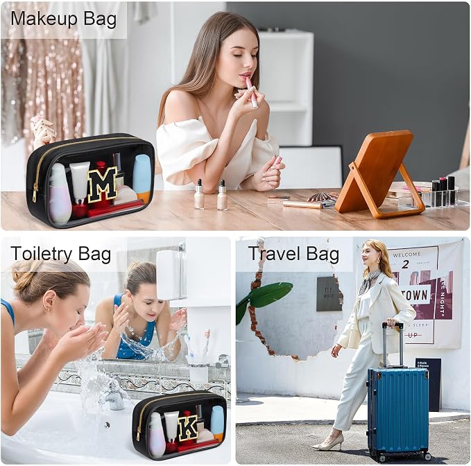 YOOLIFE Initial Travel Essentials Makeup Bag, Make Up Bag Skin Care Clear - Image 3
