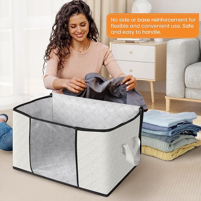 Fab totes 3 Pack Clothes Storage, Foldable Thick Fabric Blanket Storage Bags - Image 3