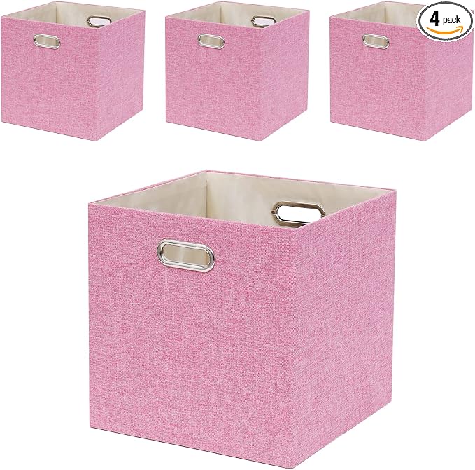 Pink Cube Storage Organizer Bins 13x13x13 Inch, 4 Pack Collapsible Organization by Fboxac