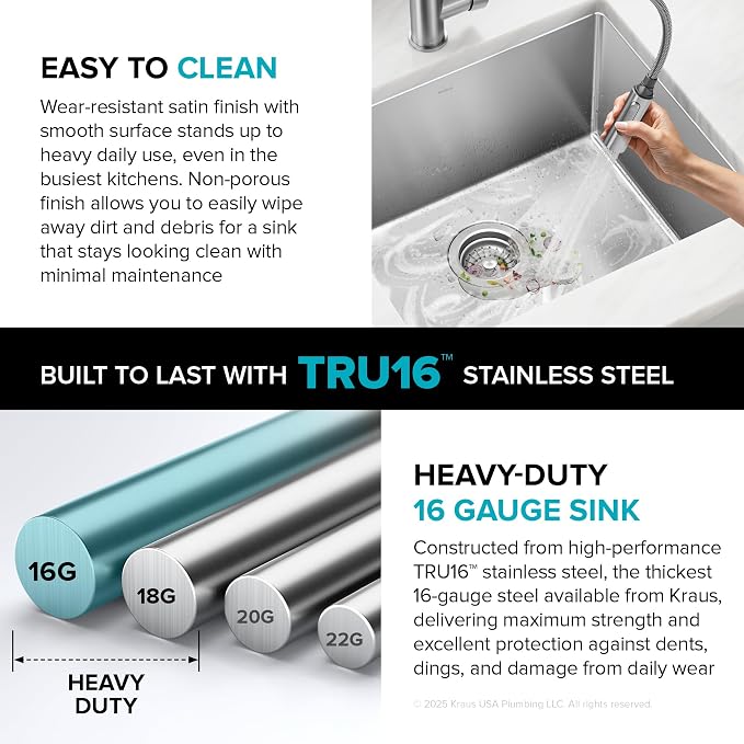 KRAUS Standart PRO 28-inch 16 Gauge Undermount Single Bowl Stainless Steel - Image 9
