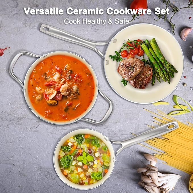 Pots and Pans Set, 7 Piece Nonstick Ceramic Cookware Set, Kitchen Induction - Image 6