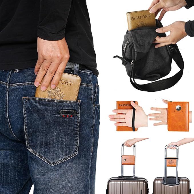 Airtag Passport Holder Cover Wallet Travel Essentials RFID Blocking Leather - Image 5