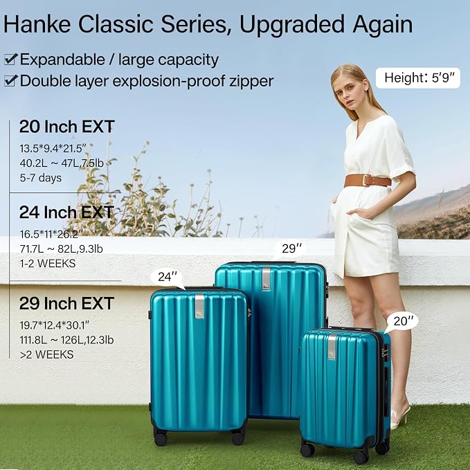 Hanke Expandable Hardshell Luggage Sets 3 piece Carry On Luggage - Image 2