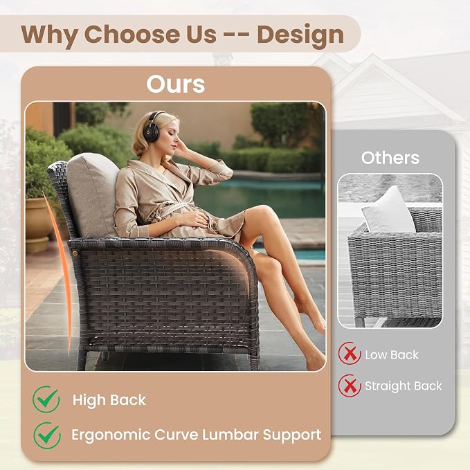 HOOOWOOO Patio Furniture Set, 2 Pieces Outdoor Wicker Chairs Set, All Weather - Image 2