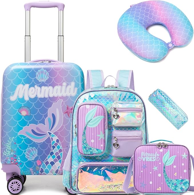Cute Mermaid Kid’s Luggage Set 5 Piece Suitcase Set 16’’ Hardside Luggage by Unknown