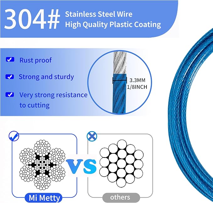 3.3mm Outdoor Travel Stainless Steel Security Cable-30ft Luggage Lock Safety - Image 2