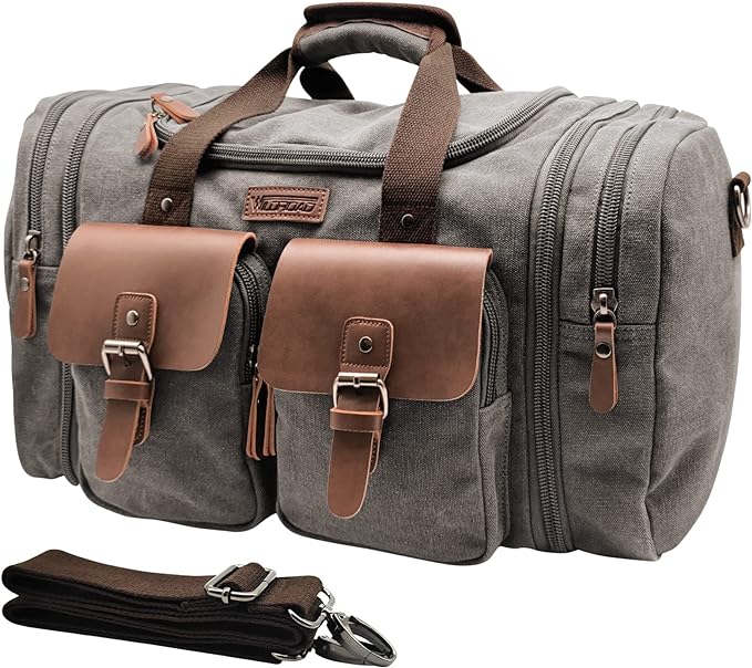 Wildroad 50L Travel Duffel Bag, Expandable Canvas Genuine Leather Duffle Bag by WILDROAD