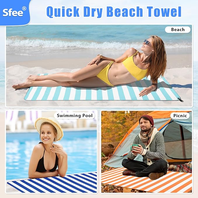 Sfee 2 in 1 Microfiber Beach Towel, Quick Dry Towel Travel Camping Towel Super - Image 4