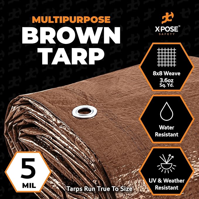 Multipurpose Protective Cover Brown Poly Tarp 10' x 18' - Image 2