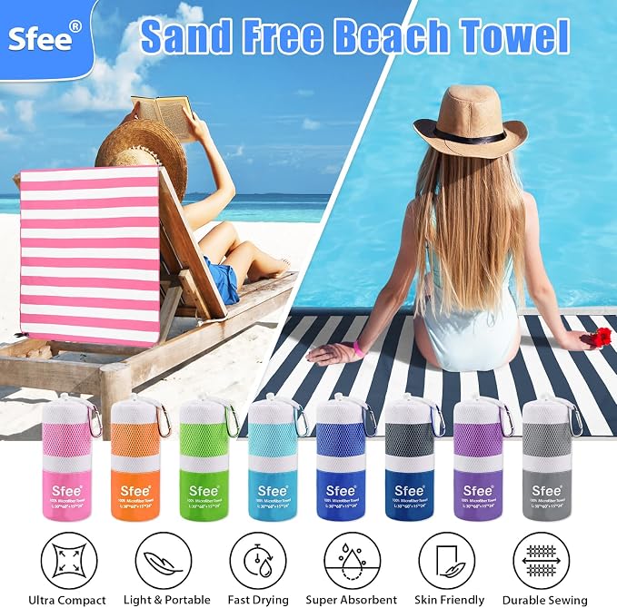 Sfee 2 in 1 Microfiber Beach Towel, Quick Dry Towel Travel Camping Towel Super - Image 3