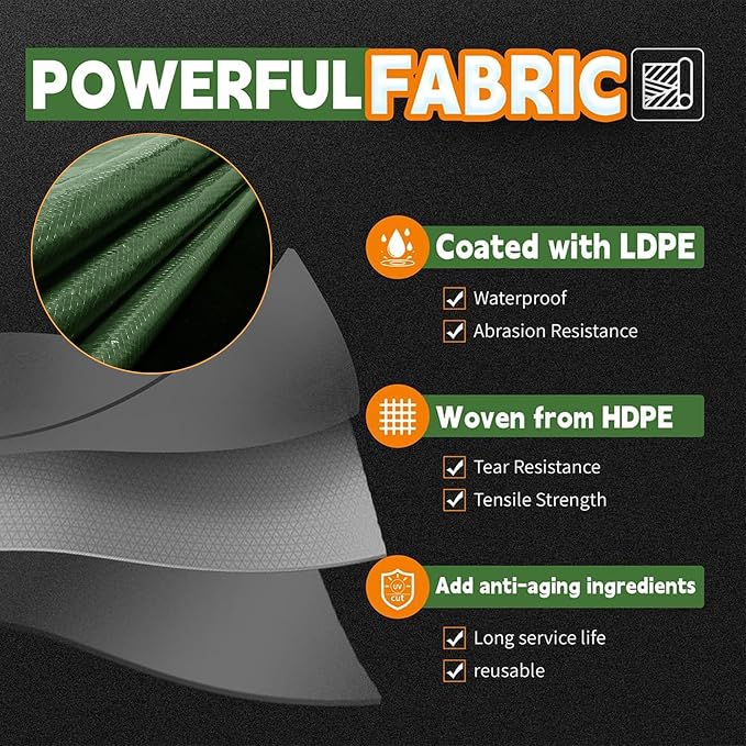 8x10 Feet Tarp Waterproof, 9Mil Thick, Finished Size Tarps, UV Resistant - Image 3