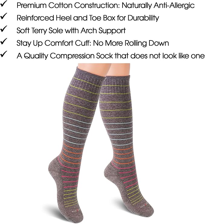 Cotton Compression Socks for Women & Men. 15-20 mmHg Support Knee-High Gray - Image 4