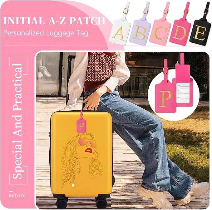 Personalized Rose Red Leather Initial Luggage Tags - Image 6
