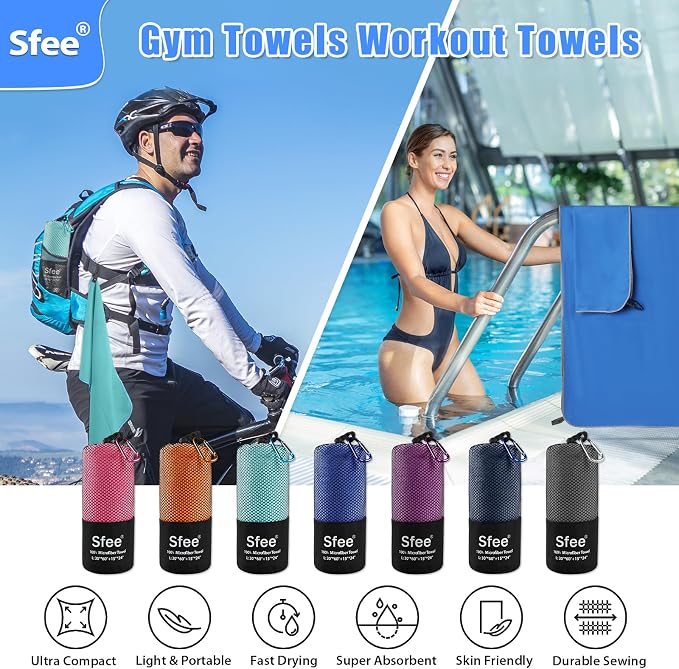 Sfee 2 Pack Microfiber Travel Towel, Quick Dry Towel Camping Towel Large Beach - Image 5