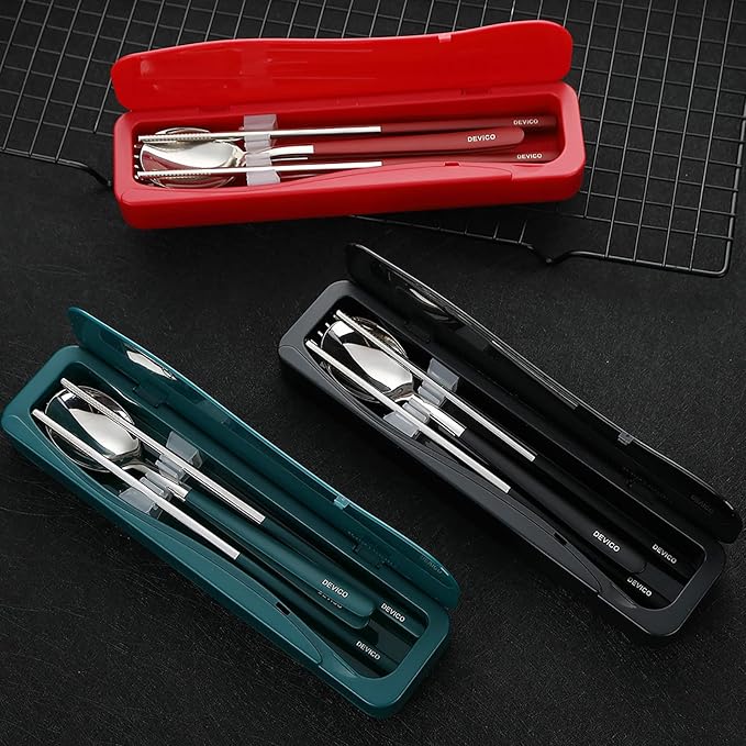 DEVICO Travel Utensils, 18/8 Stainless Steel 4pcs Cutlery Set Portable Camp - Image 6