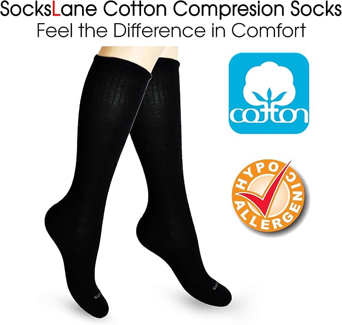 Cotton Compression Socks for Women & Men. 15-20 mmHg Support Knee-High Color - Image 2