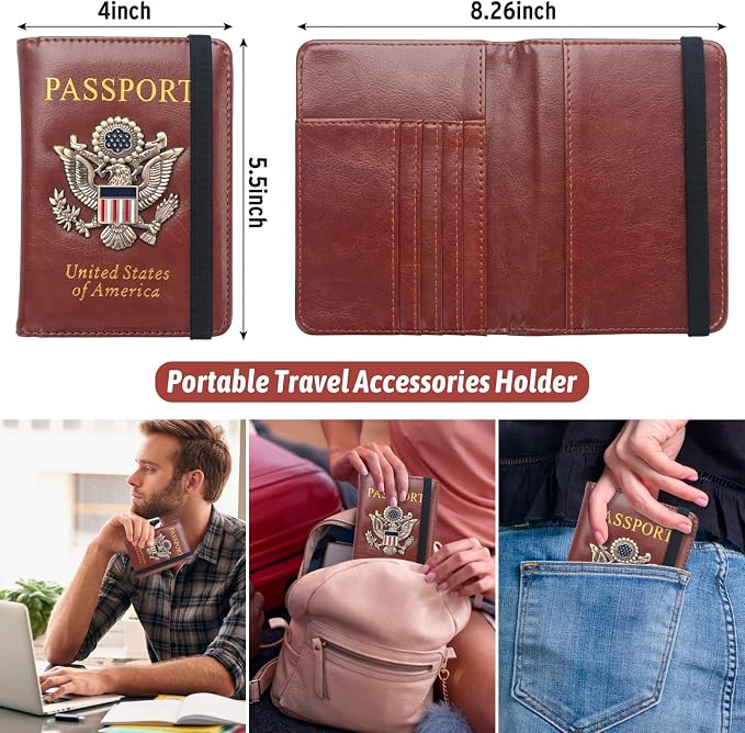 RFID Passport Holder Wallet for Women Men Travel, Leather US Passport Cover Case - Image 3
