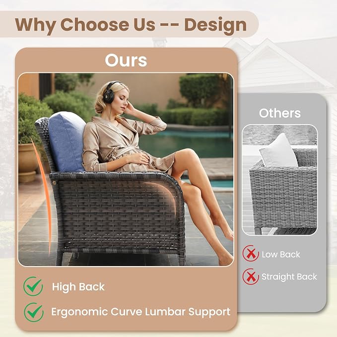 HOOOWOOO Patio Furniture Set, 3 Pieces Outdoor Conversation Set, All Weather - Image 2