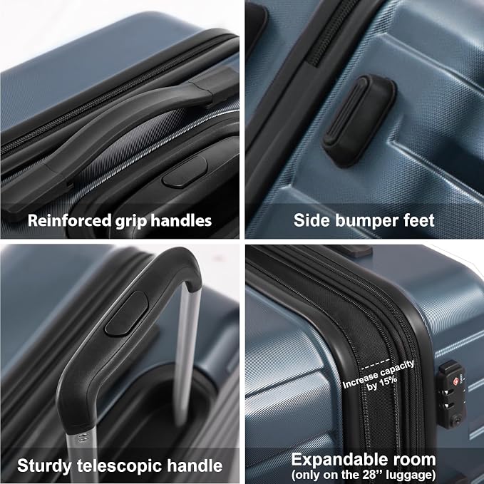 Coolife Luggage Expandable Suitcase set PC ABS TSA Lock Spinner Carry on 3 - Image 4