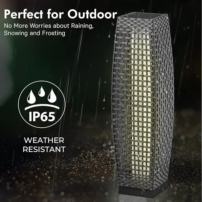 Grand patio Outdoor Floor Lamp Solar Powered Lantern Water-Resistant Wicker - Image 5