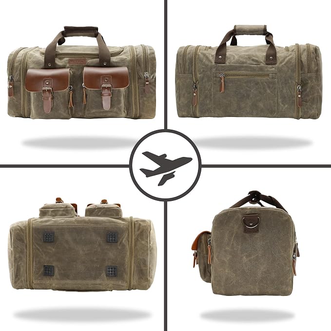 Wildroad Waxed Canvas Duffle Bag - 50L Waterproof Weekender Overnight Travel Bag - Image 5