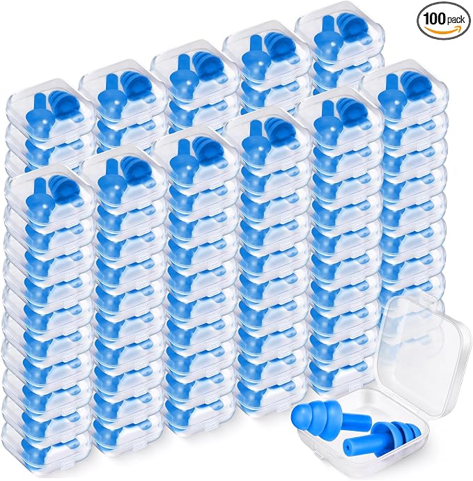 TrelaCo 100 Pairs Ear Plugs Bulk, NRR 29dB Reusable Silicone Ear Plugs by TrelaCo