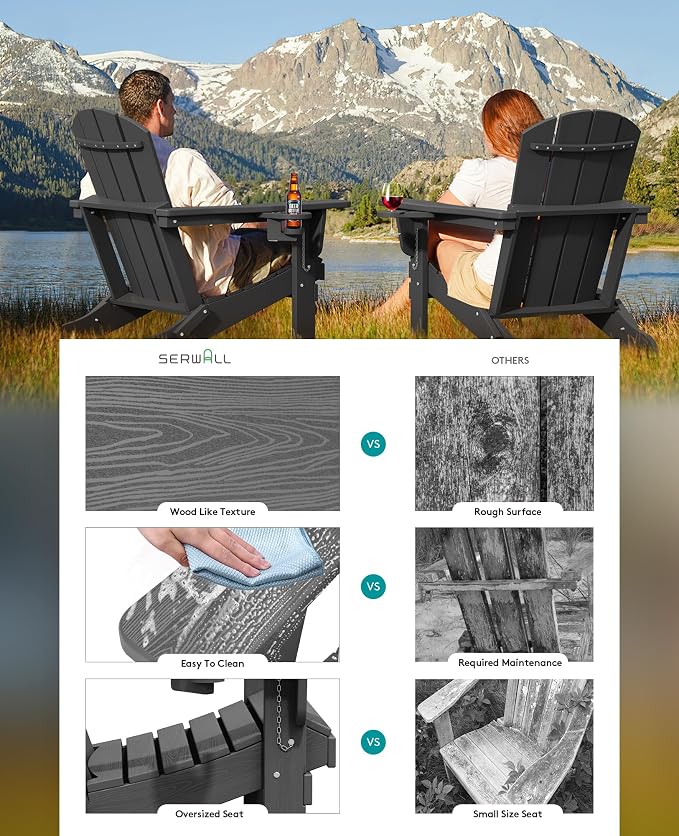 SERWALL Foldable Adirondack Chair Set of 8, Oversized HDPE Adirondack Chair - Image 5