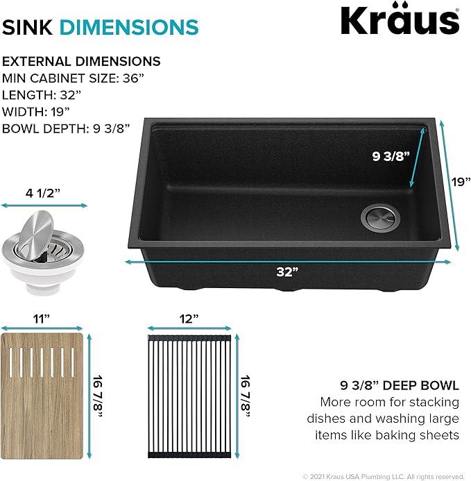 KRAUS Bellucci Workstation 32 in. Undermount Granite Composite Single Bowl - Image 4