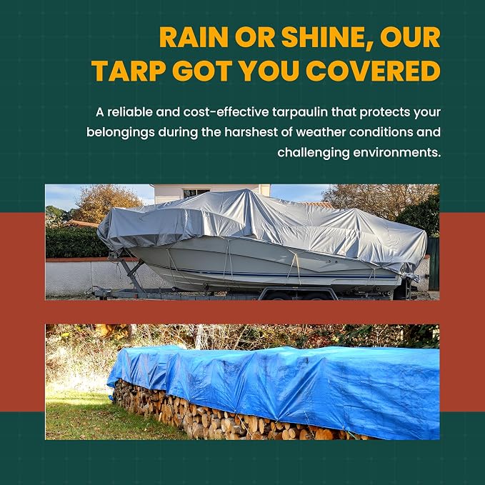 Tarp Cover Brown/Black Heavy Duty 20 Mill Thick Material, Waterproof 12'X12' - Image 6