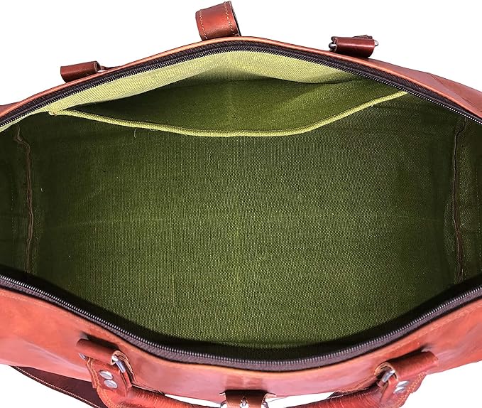 Large Leather 32 Inch Luggage Handmade Duffel Bag Carryall Weekender Travel - Image 7