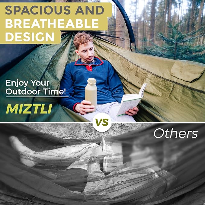 Miztli Camping Hammock -Portable Hammock w/Spacious Net & Tree Straps - Image 3