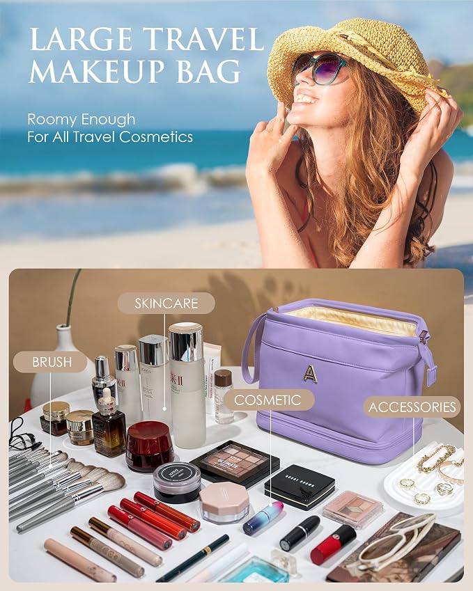 Travel Essentials for Friends Female Mom, Personalized Makeup Bag, Double Layer - Image 2