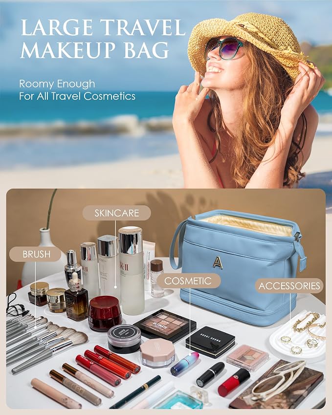Bridesmaid Gift, Initial Makeup Bags, Personalized Double Layer Cosmetic Bag - Image 2