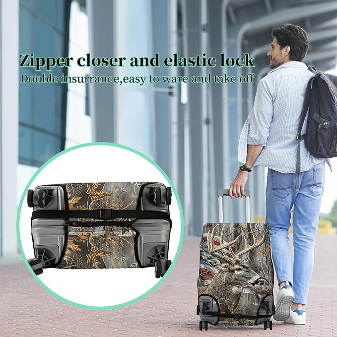 Luggage Cover Suitcase Protector + Tag, Camo Deer Flag Travel Suitcase Cover - Image 5