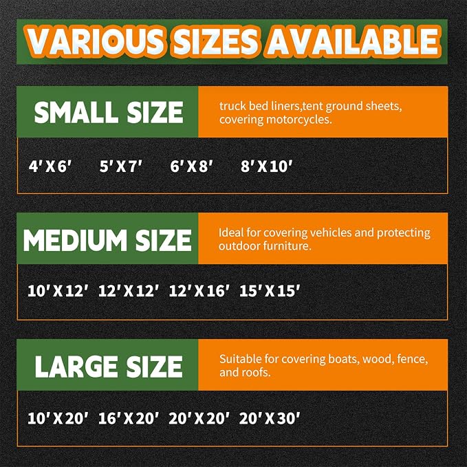 8x8 Feet Tarp Waterproof, 9Mil Thick, Finished Size Tarps, UV Resistant - Image 9