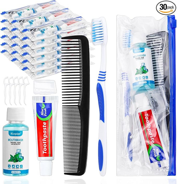30 Set Travel Toothbrush Kit Bulk, Disposable Toothbrush by SLequipo