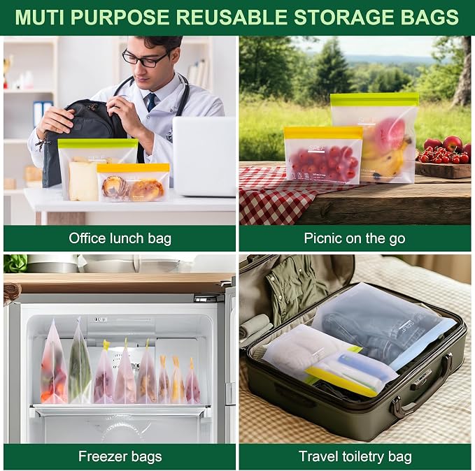 SPLF 6 Pack Stand-Up Reusable Gallon Freezer Bags Dishwasher Safe, Extra Thick - Image 7
