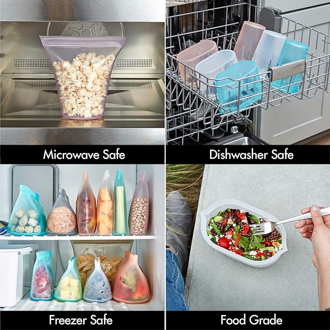 Zip Top Reusable Food Storage Bags | Medium Dish | Silicone Meal Prep Container - Image 3