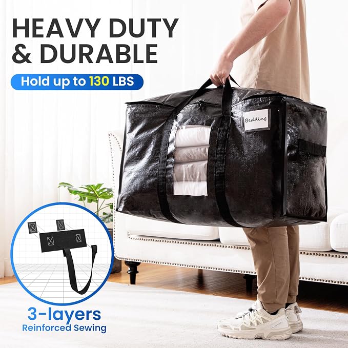 TAILI Extra Large Moving Bags, 12 Pack Black Heavy Duty Totes - Image 5