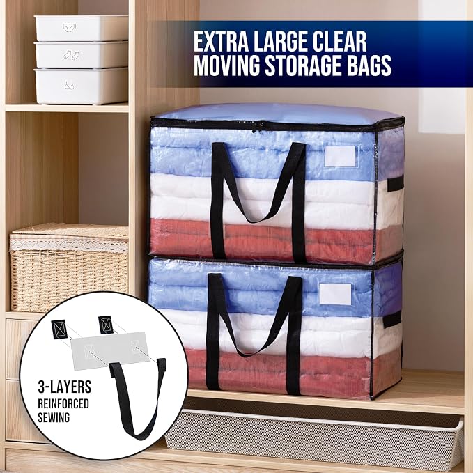 TAILI Extra Large Moving Bags, 10 Pack Clear Heavy Duty Totes - Image 3