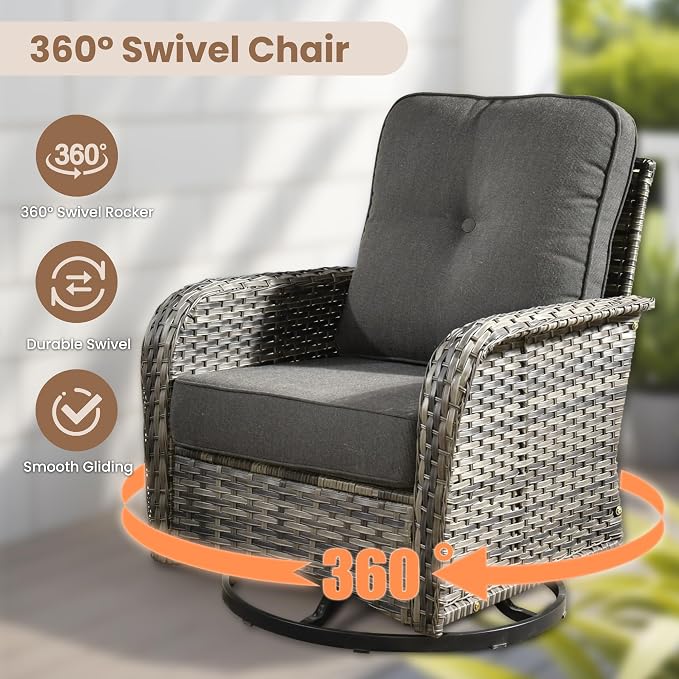 HOOOWOOO Patio Furniture Set, 3 Pieces Outdoor Conversation Set, All Weather - Image 2