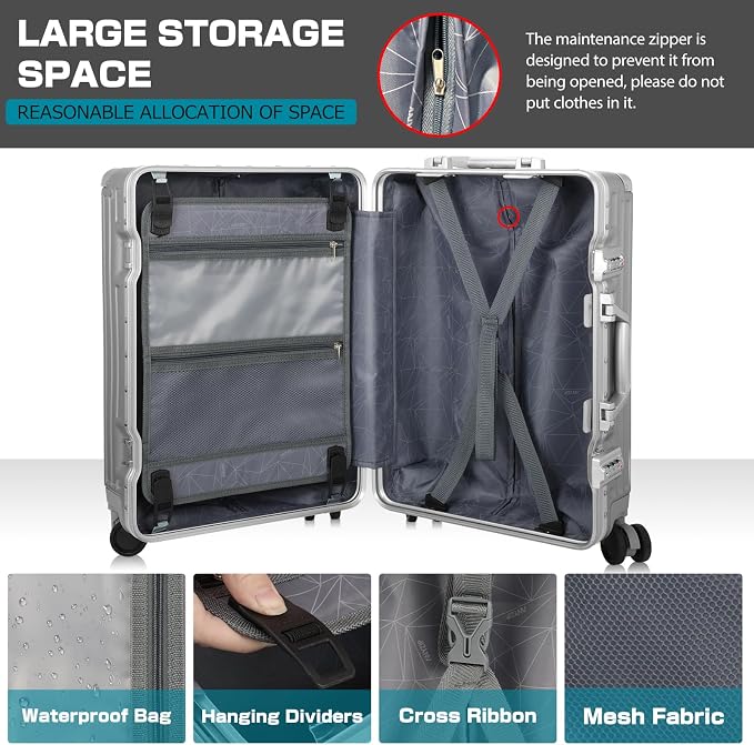 AnyZip Luggage Aluminium Frame Suitcase Hard Shell TSA Lock No Zipper 24In - Image 5