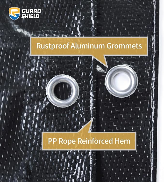 GUARD SHIELD Black Tarp 8x12 Feet Waterproof Tarps Lightweight Camping Tarp - Image 3