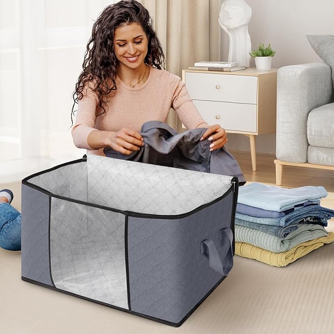 Fab totes 8 Pack Clothes Storage, Foldable Thick Fabric Blanket Storage Bags - Image 3