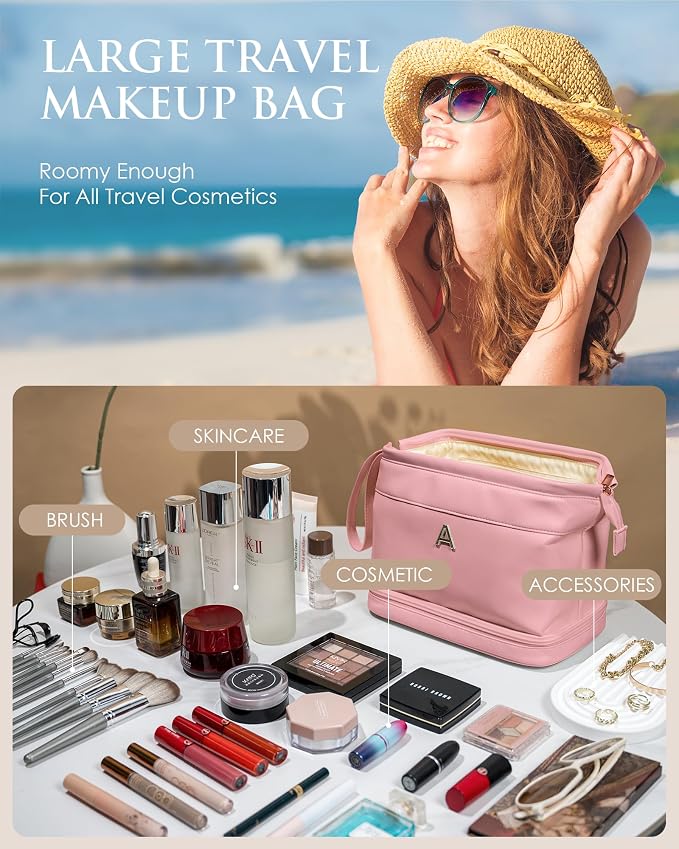 Gifts for Girls, Initial Large Makeup Bag, Personalized Double Layer Cosmetic - Image 2