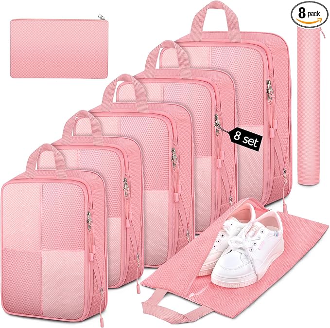 8 Set Compression Packing Cubes Travel, Lightweight Expandable Travel Cubes by Attmu